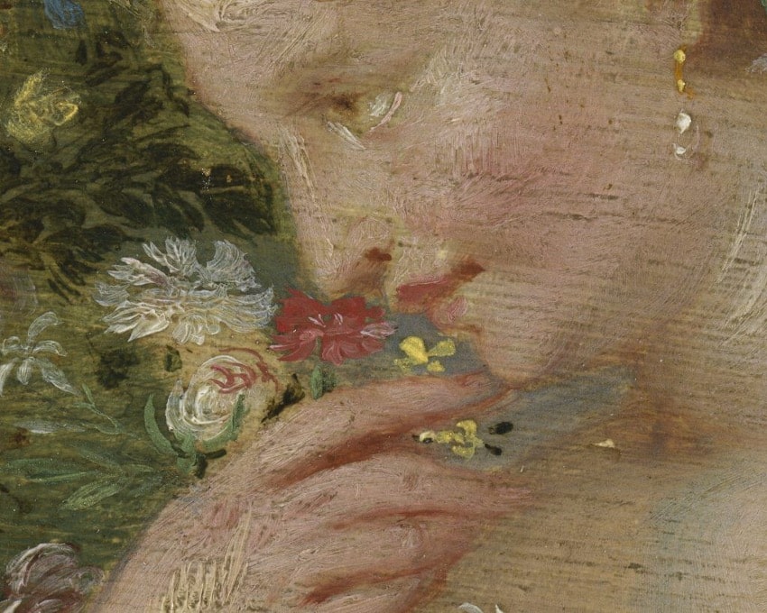 Detalle de Venus oliendo un ramillete de flores. ‘El olfato’. Museo del Prado.
