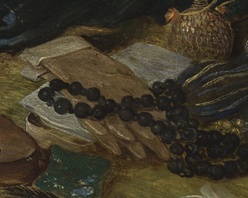 Detalle de los guantes en ‘El olfato’. Museo del Prado.